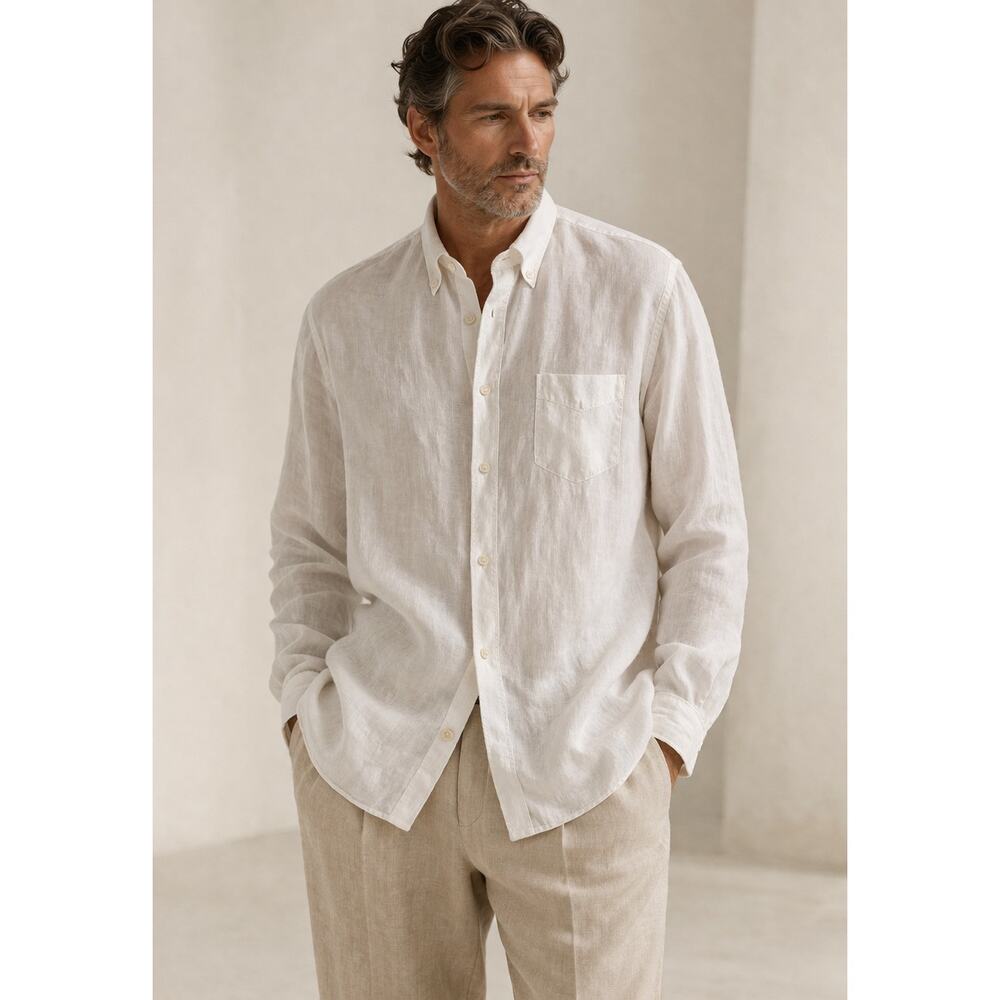 Billy Reid Tuscumbia Linen Button Down Shirt White Men XXL